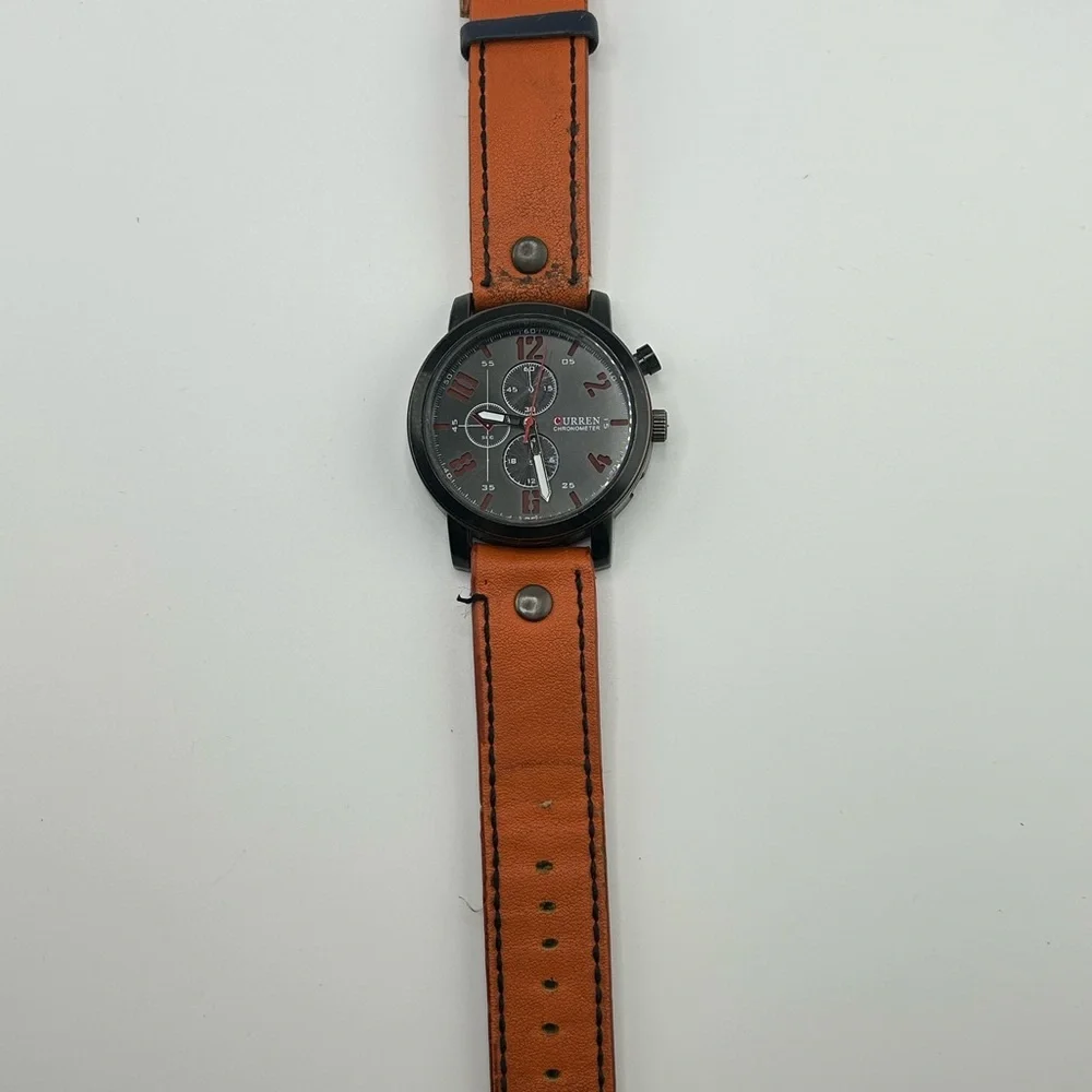 Curren Men's Watch M 8192 Orange Leather Band 45mm Black Dial 585